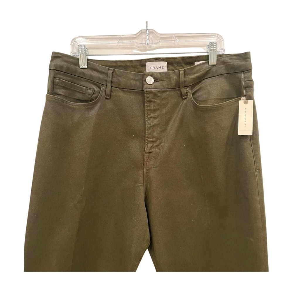 NWT Anthropologie Frame Green Le Crop Mini Boot Mid Rise Coated Denim Jeans 34 - Picture 4 of 13